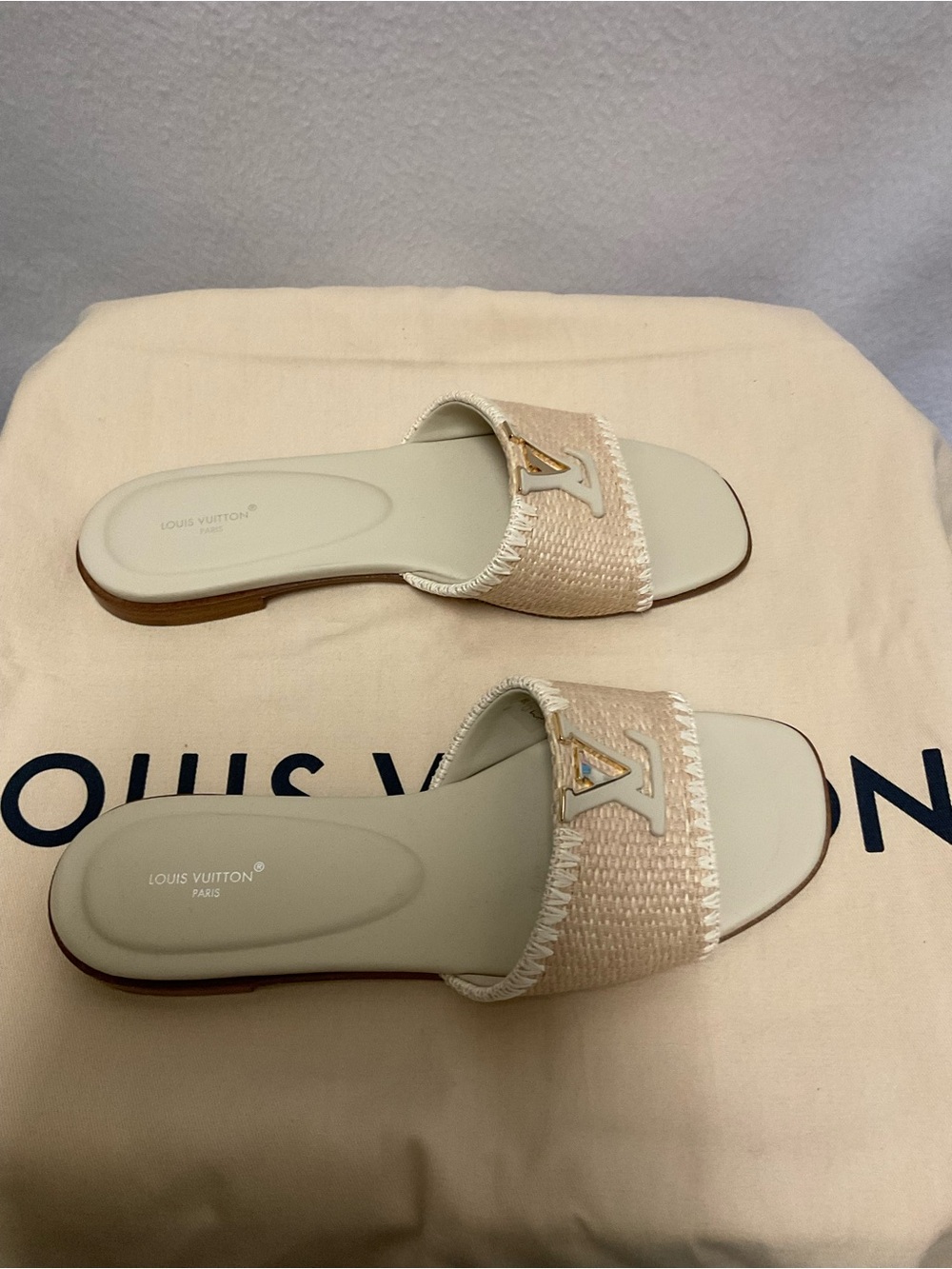 Louis Vuitton Mare Natural Flat Mule In Raffia with LV Logo - Picture 5 of 7